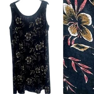 David Allan Designs Shift Midi Dress Womens 22W Sleeveless Black Tan Floral
